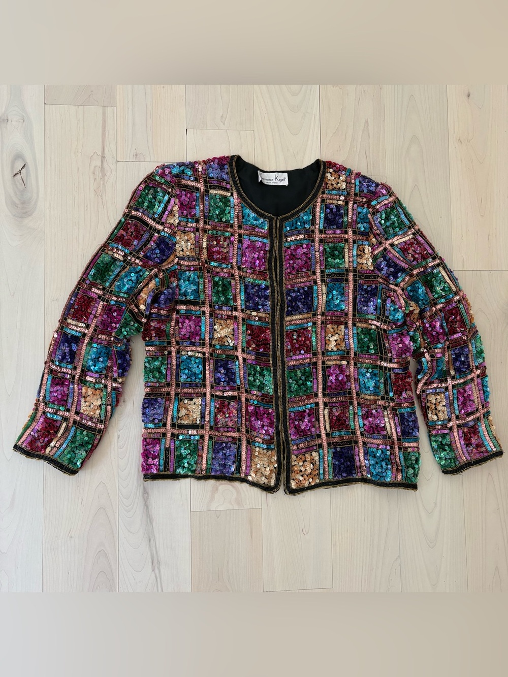 Laurence Kazar Vintage Beaded Sequin Jacket Blazer Rainbow Patchwork